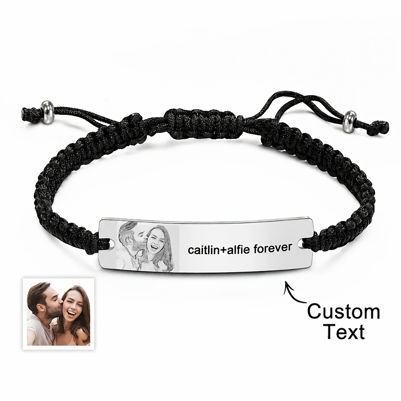 TEMU Personalized Couple/husband And Wife Photo Fashion Couple Bracelet, Custom Text Family/pet Photo Braided Rope Bracelet, Custom 18k Gold Plated