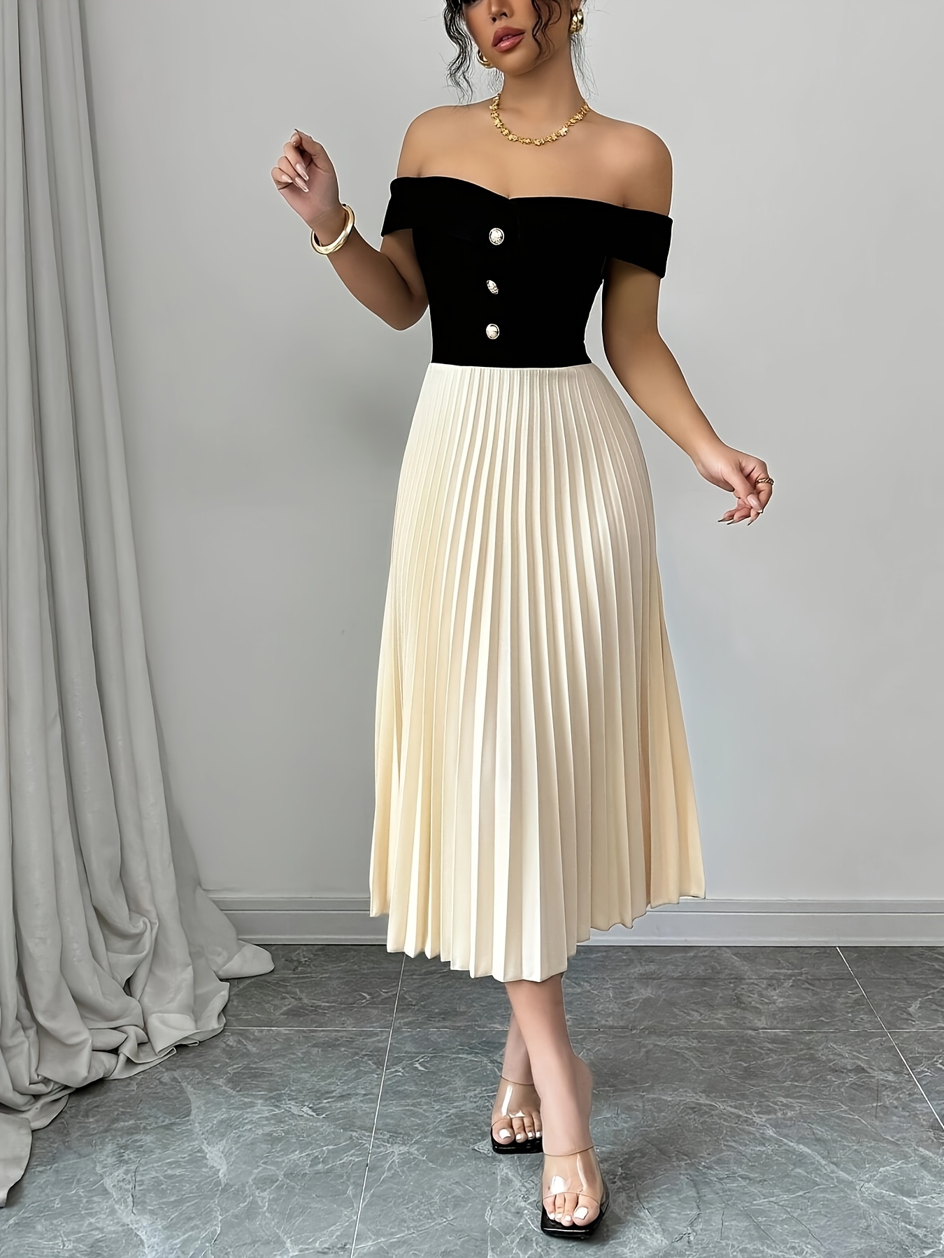 a line pleated midi dress English Factory