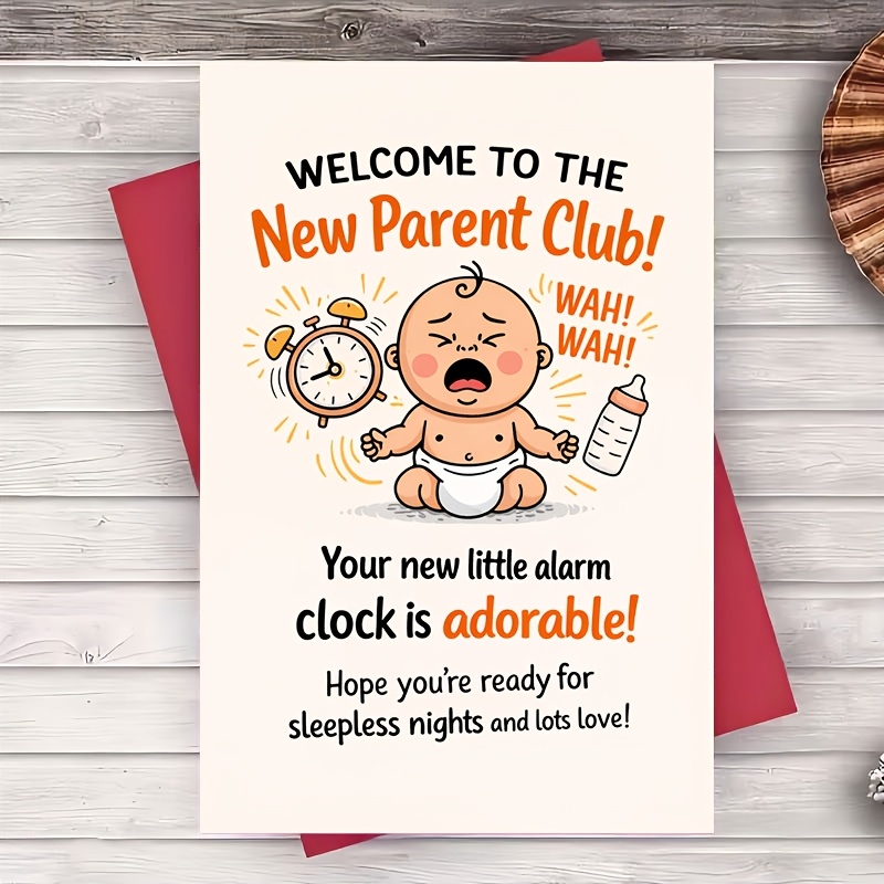 TEMU 1pc Humorous Greeting Card, Essential For New Parents, Featuring Cute Baby Theme, Perfect For Baby Showers And Hospital , With Envelope