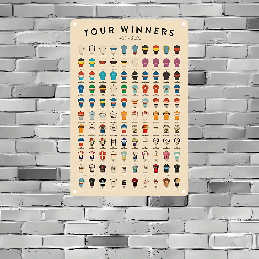 1pc tour de france winners poster cycling print gift for cyclist print poster knowledge metal aluminum sign wall decor poster home bedroom kitchen bar hotel home cafeindoor decor metal wall art metal wall art home decor 8x12 20cm 30cm