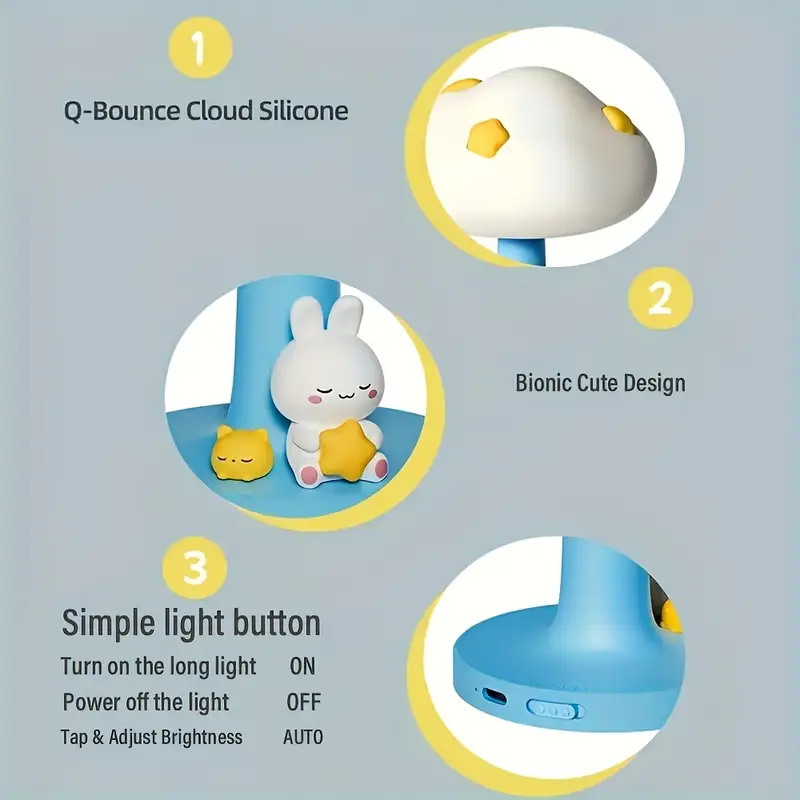 1pc cloud led smart light usb rechargeable night light 3 level dimmable lighting 3 level brightness adjustable decorative light cute sleep bedside light suitable for bedrooms living rooms and holiday gifts bedroom room decor modern night light ambient lighting silicone light usbpowered light adjustable brightness interior design lovers home Product details 6