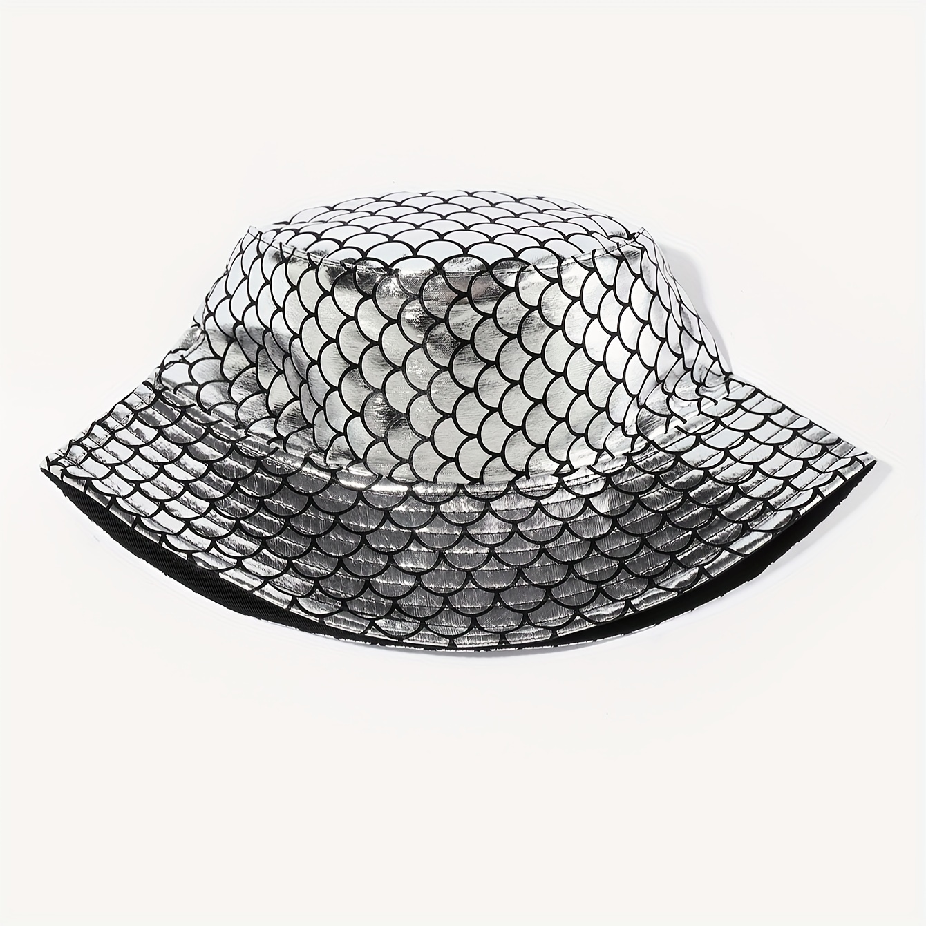 Fish Scales Print Bucket Hat Trendy Metallic Fisherman - Temu United Kingdom