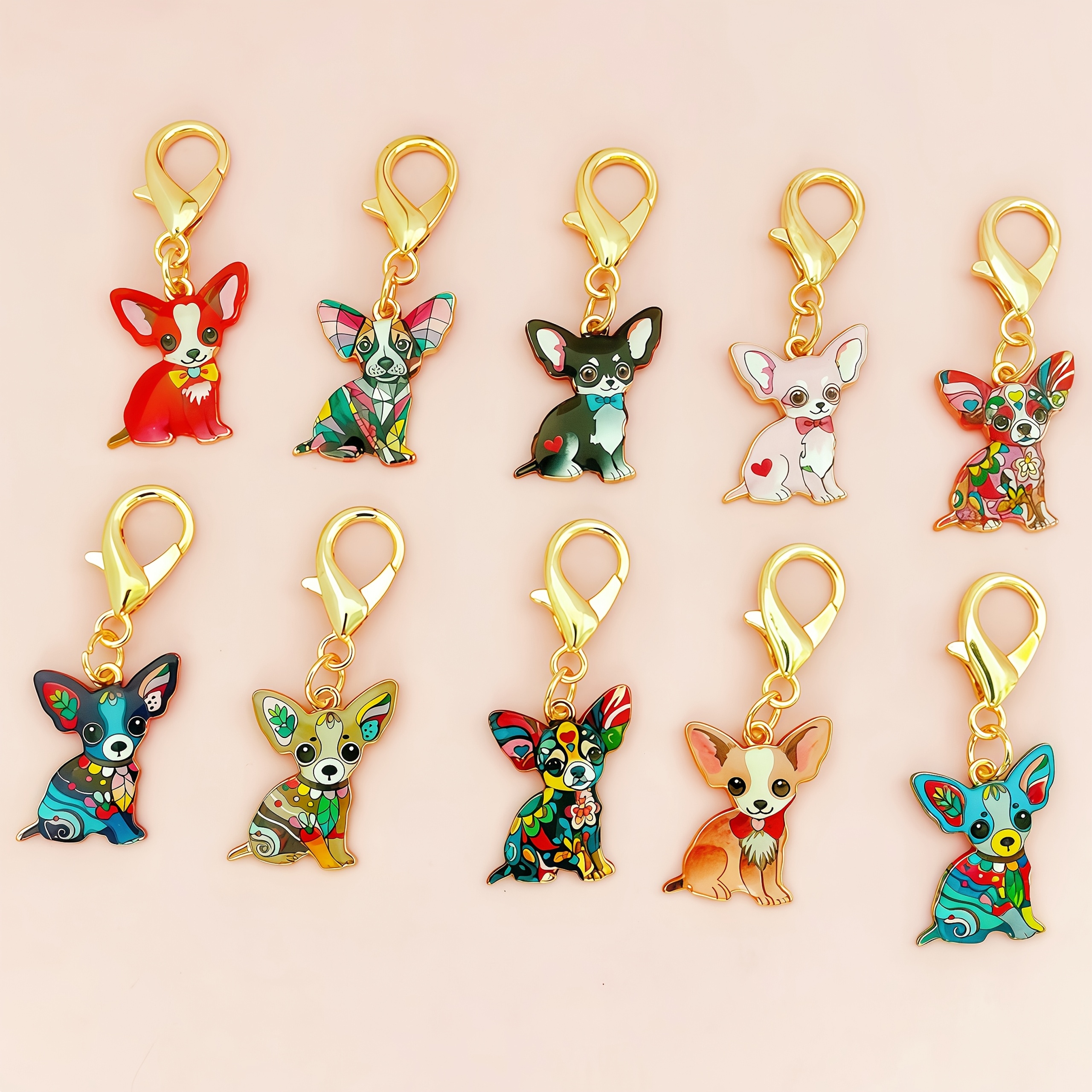 TEMU 10pcs Cartoon Dog Keychain Set, Designed For Women, Durable Alloy, Cute Animal Accessories, Suitable For Backpacks & Gifts, Birthday Presents,