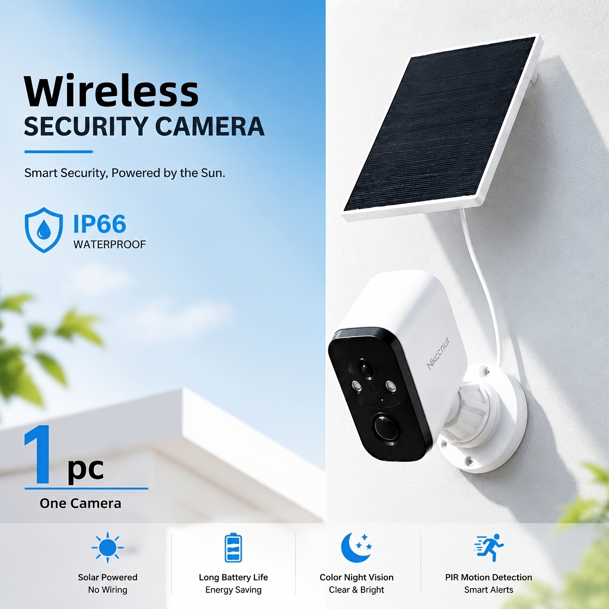 TEMU 1pc Outdoor Wireless Solar Security Camera, 6mp Hd Display, Audio, Infrared Night Vision, Detection, , Ip66 Waterproof, Long , Real-time