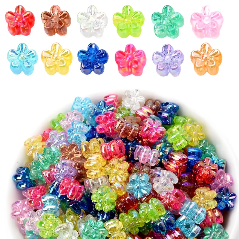 E-shop 500 Stück AB Glitzer Acryl-Blumenperlen – Mehrfarbige Funkelnde Zwischenperlen für DIY-Schmuck, Ohrringe & Armbänder – Florales Design mit
