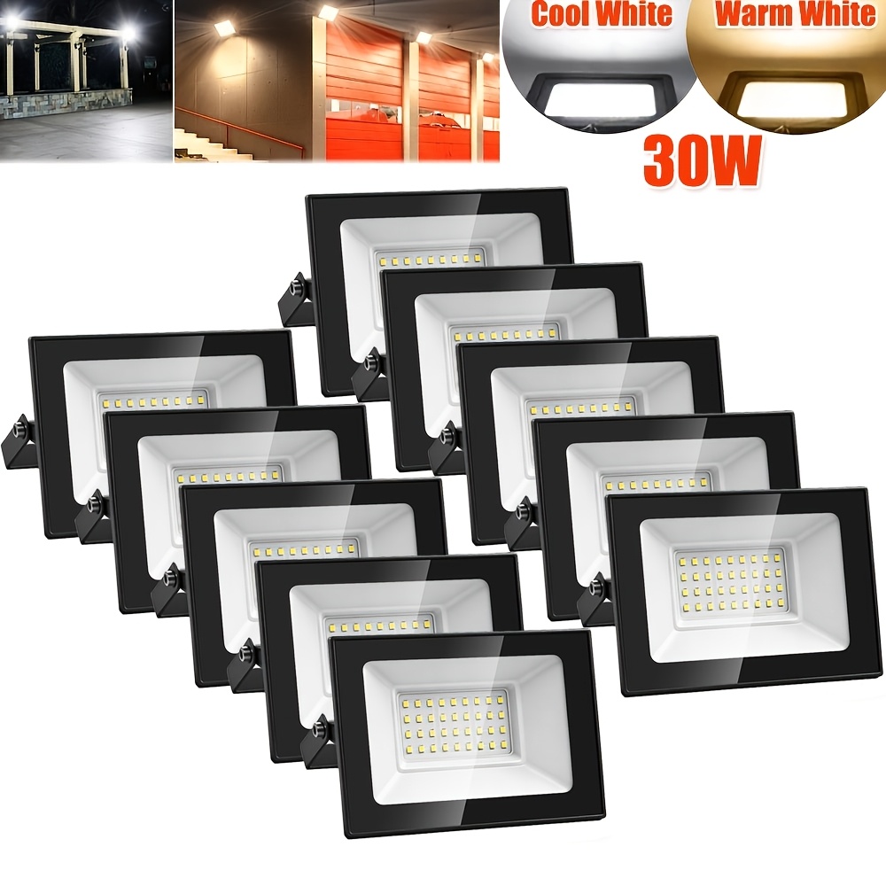 10pcs 30w Led Floodlight Outdoor, 15x10x2.7cm Led Security Light, Led Flood Light, Cool White/warm White, Adjustable 180° Bracket, For Garden, Garage, Yard, Backyard, Workshop