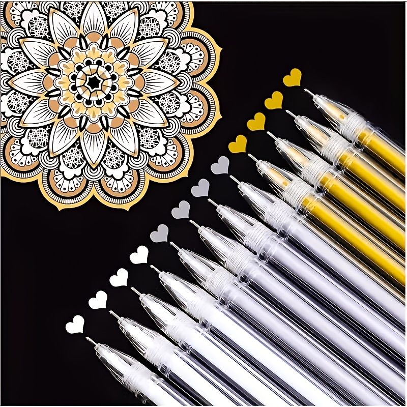 TEMU 15pcs Painting Gel Pens, 0.6mm Needle Tip For And Smooth Ink Flow, Strong Coverage, No Smudging Or Show-through. Available In Golden, Silvery,
