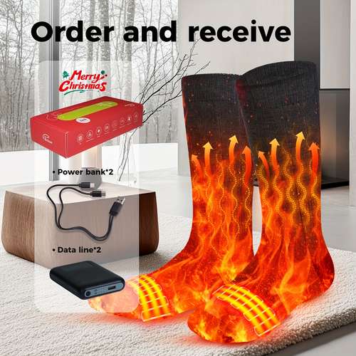 Chaussettes Chauffantes Rechargeables 5000mAh – 4 Niveaux De Température, Grande Surface De Chaleur, Lavables
