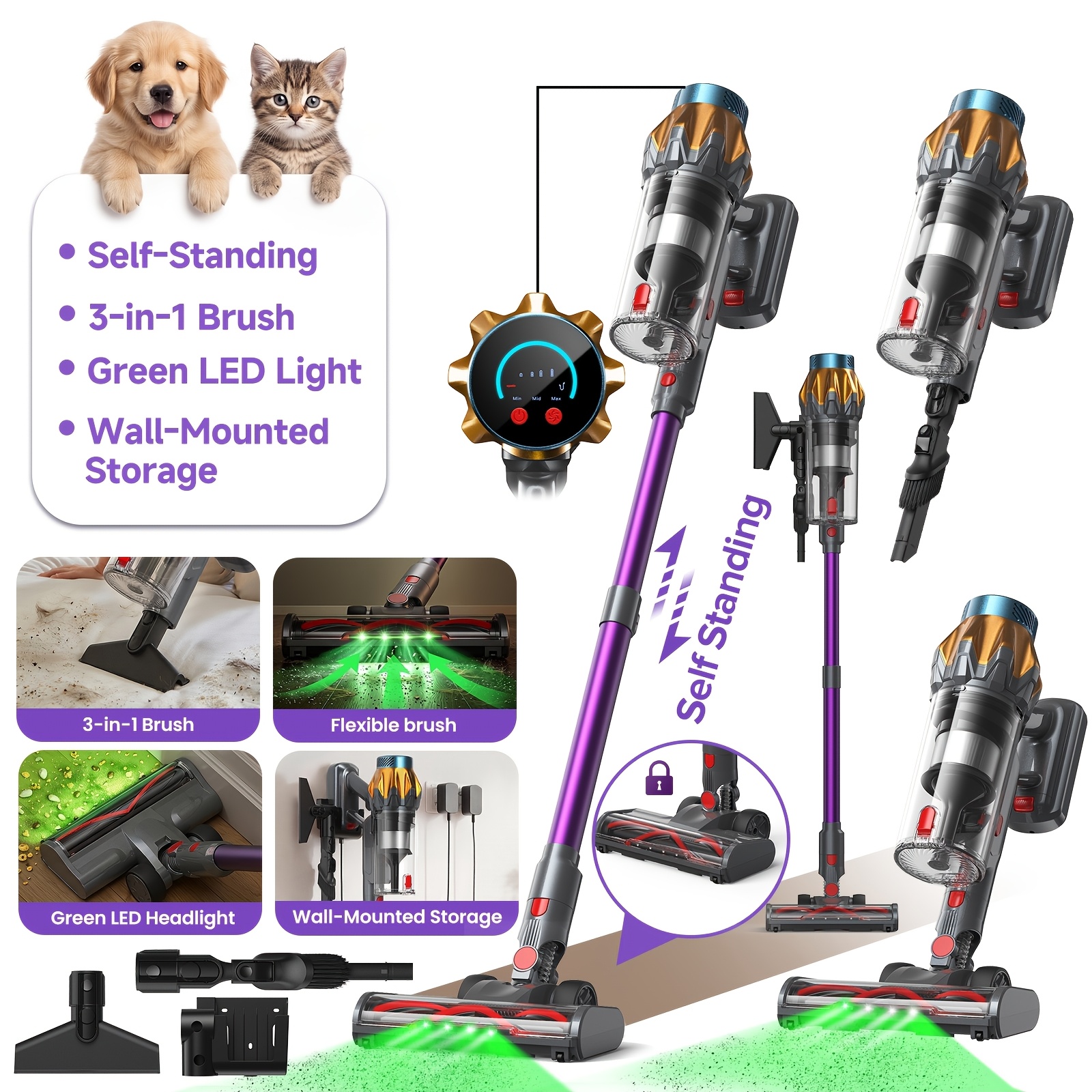 Image of Lubluelu For Wood Floor, Tile And Carpet, 40kpa Powerful Suction, 99.99% Advanced Filtration, 3 In 1 Multi Functional Brush, Adjustable Angle Head, Wall Mounted Storage, 3 Charging