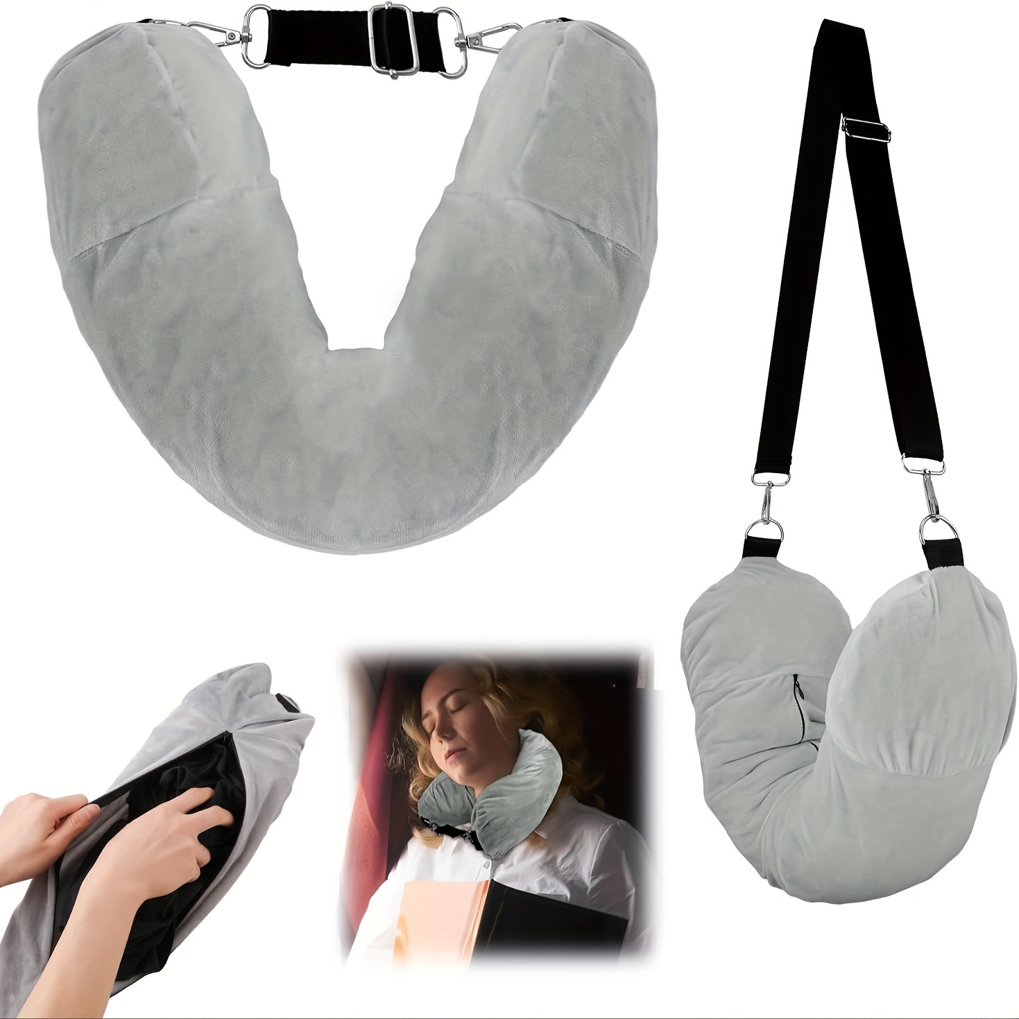 

Stretch Velvet Travel Neck Pillow: Soft, Comfortable, And Lightweight For Airplane, Office, Or Home Use