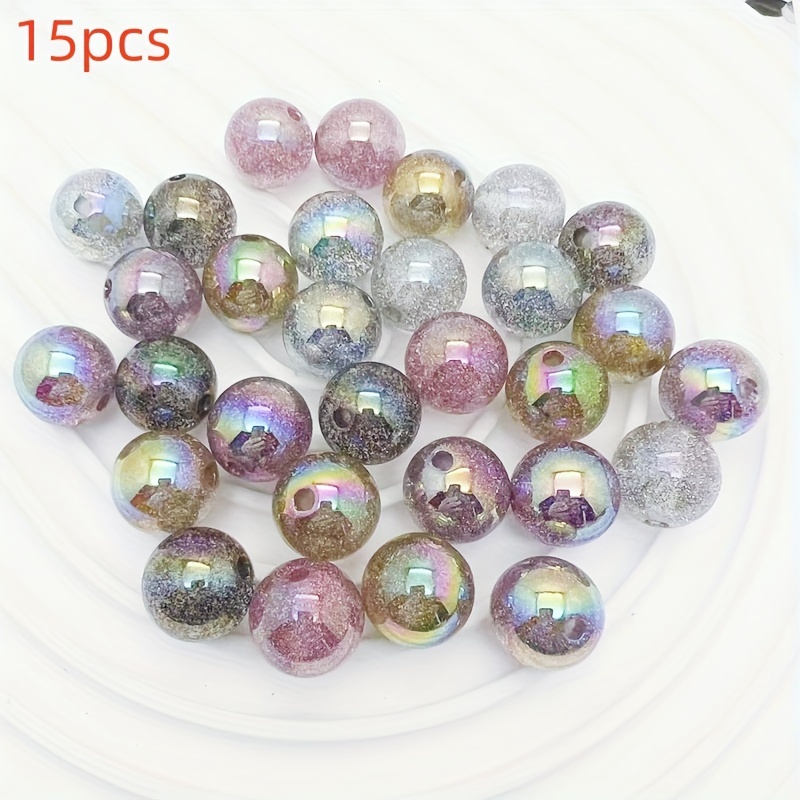 TEMU 15pcs Starry Shine Uv Plated Glitter Round Beads 16mm, Acrylic Straight Hole Beads For Making, Jewelry Parts And Accessories