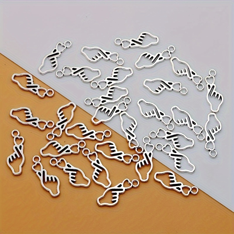 Image of 30pcs Hollow Earrings, Necklaces Hand Heart Gesture Charms Alloy Ancient Silvery Making Bracelet Diy Earrings Necklace Hand Heart Gesture Pendant Handmade Fashion Jewelry
