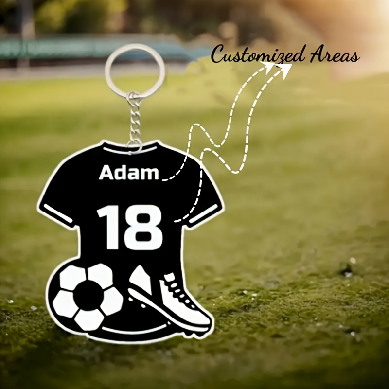 TEMU 2d Flat, 1pc 2d Custom Soccer Jersey Keychain - Personalized Name & Number, Soccer Ball & - Birthday Anniversary Graduation Gift For Soccer