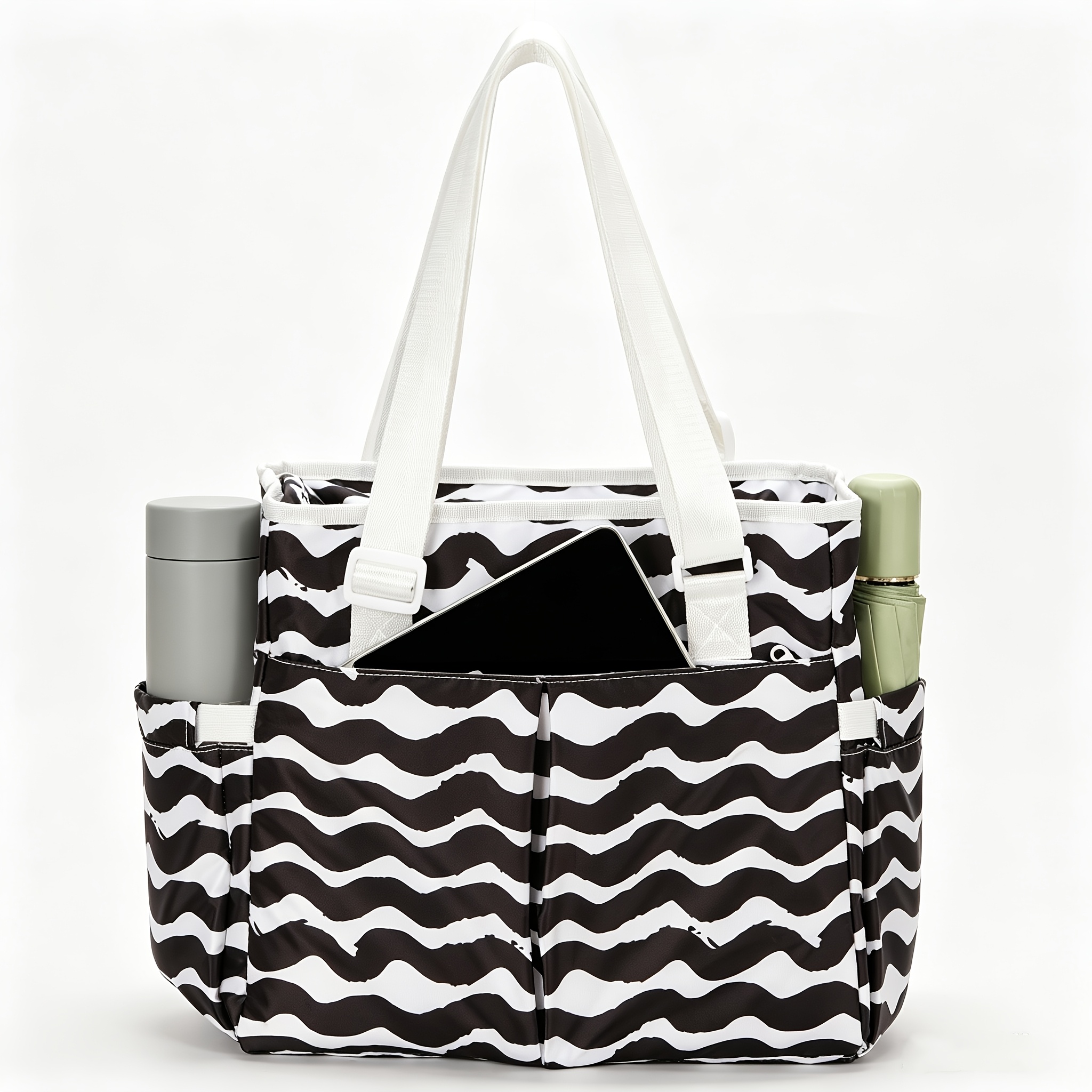 Image of Cooler Bag Thick Insulated Lunch Bag Tote Bag For Camping Double-layer Square Handbag Striped Shoulder Bag With Printed Patterns (non-food Contact)