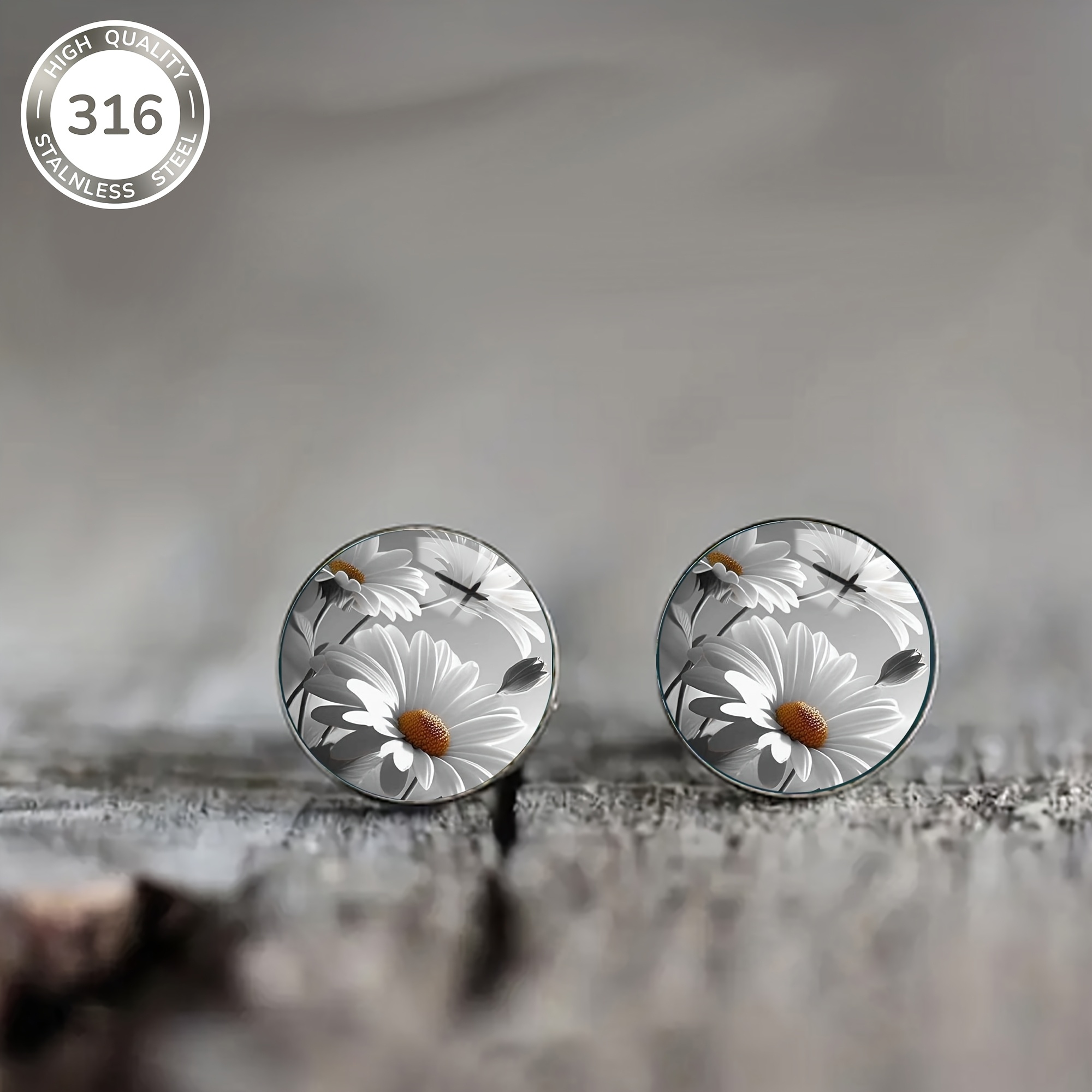 1 Pair Of White Daisy Pattern Steel Earrings, Elegant And Men's And Women' Party Wear Earrings Holiday Gifts