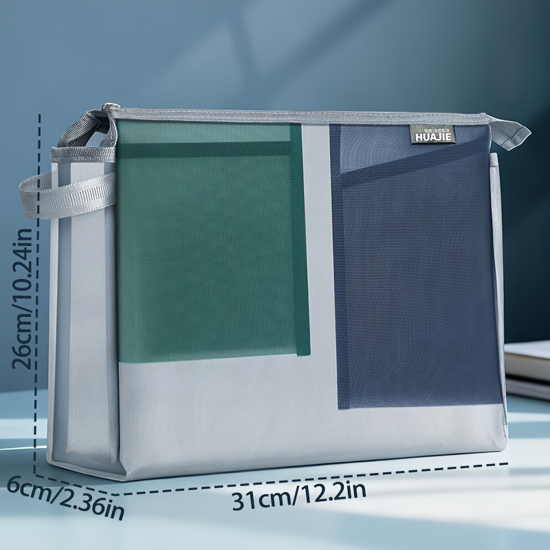 A4 Transparent Mesh Storage Bag - Huajie Color , Zippered Multi-pocket, Student Homework Handheld Subject Organizer