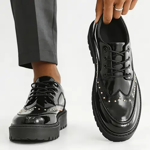 2026 *'S Black And White Studded Chunky Loafers, Patent Lace-Up Dress Shoes for * Thick Sole Platform Casual Shoes for * 2026 *'S Black And White Studded Chunky Loafers, Patent Lace-Up Dress Shoes for * Thick Sole Platform Casual Shoes for *