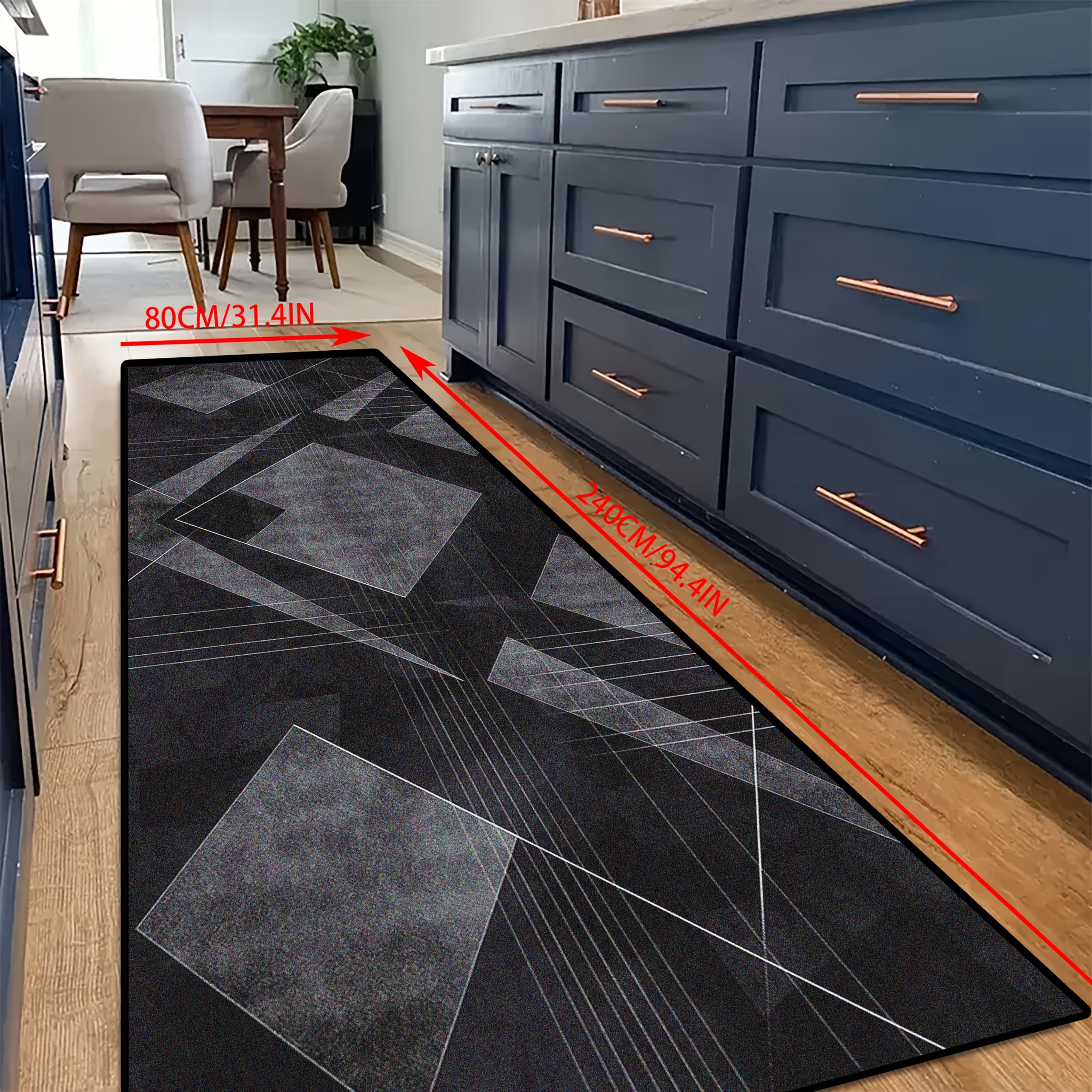 TEMU 1pc Golden Diamond Velvet Shipping, Modern Geometric Black And Gray Striped Abstract Hotel/ Welcome Long Runner Rug, And Comfortable Decorative