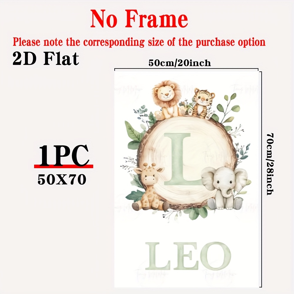 TEMU 2d Flat, [2d Flat]1pcs Personalized Name Custom Poster With Framed And Frameless Customize Poster,leo's : Whimsical Animal Alphabet Wall Art For