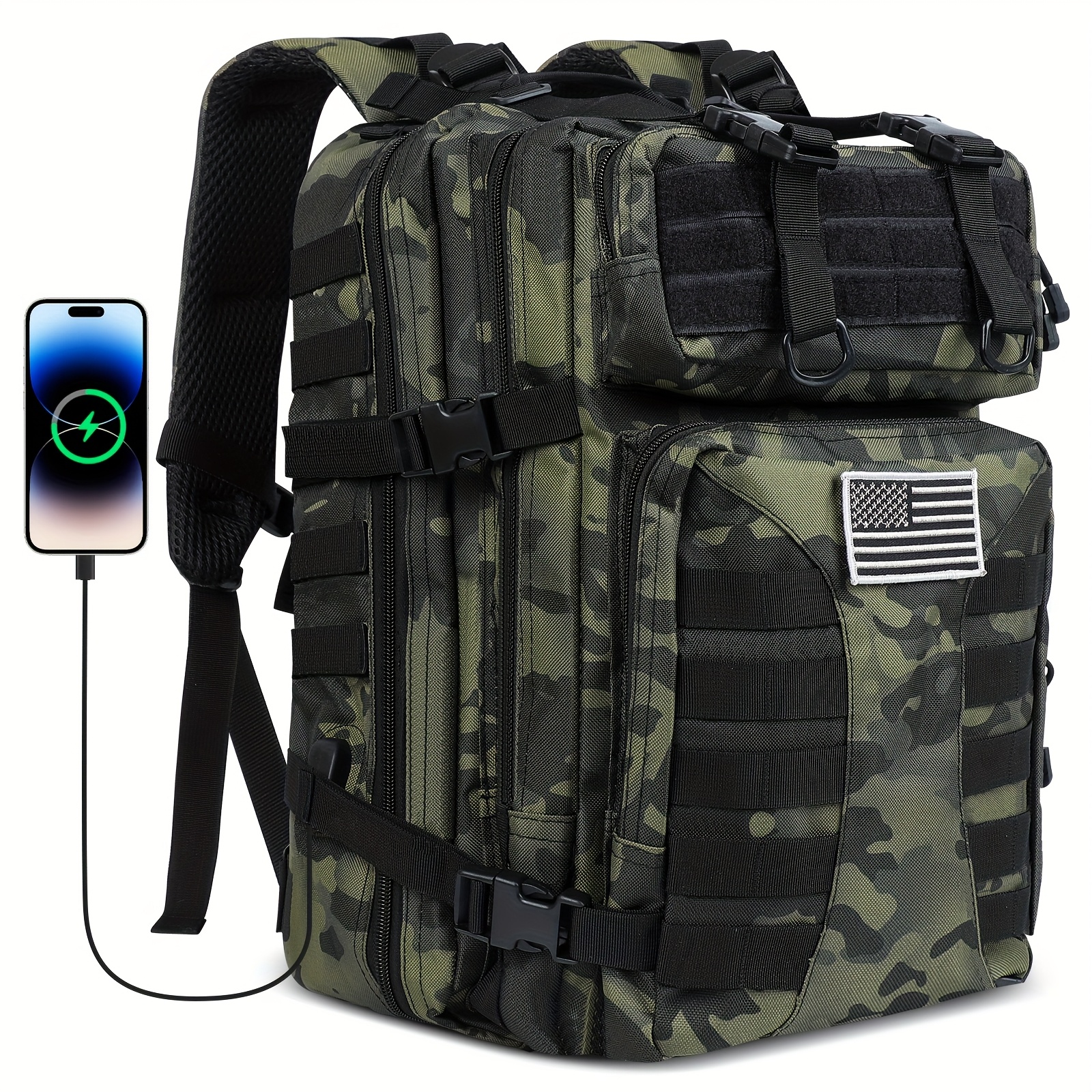 TEMU 50l High Capacity Tactical Backpack, Unisex, Perfect For Camping, Fishing, Hunting, Hiking, And Traveling