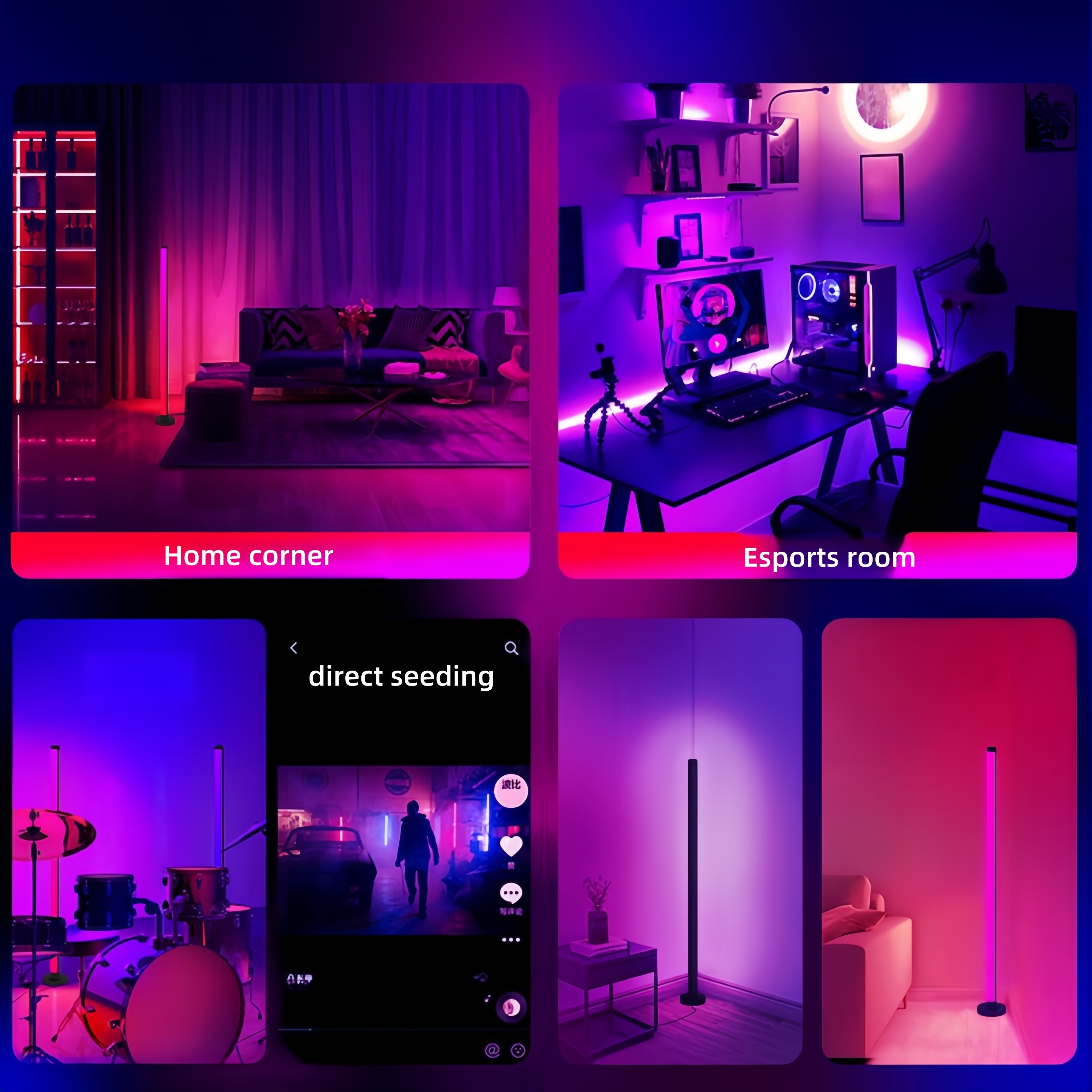 

2pcs Led Floor Lights, Rgb Sound Pickup Lights, Illusion Splicing Living Room And Bedroom Decoration Night Lights, Table Lights, Esports Atmosphere Lights, Night Lights