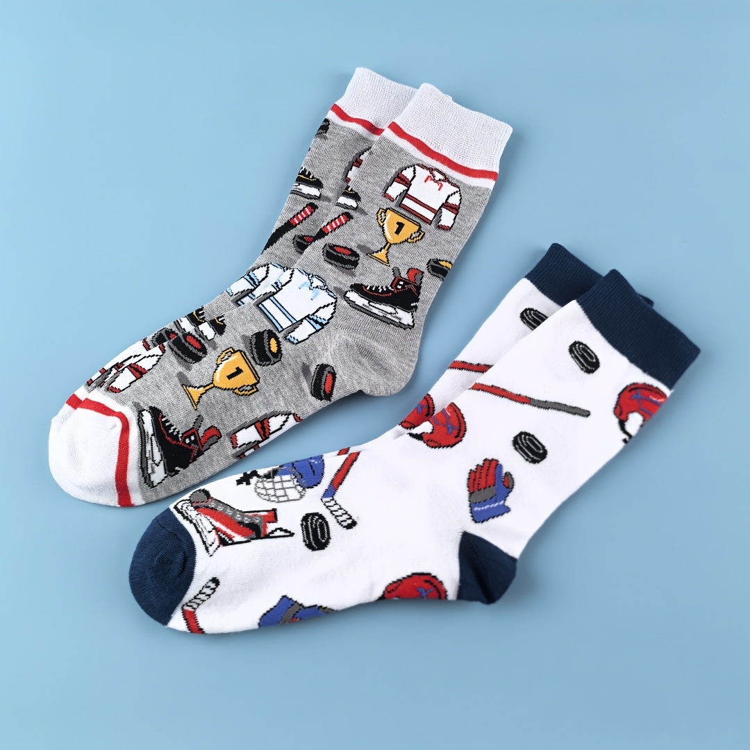 TEMU 1 Paire/2 Paires de Chaussettes Sportives Unisexe Thème Hockey, Style Unique, Adaptées à Toutes