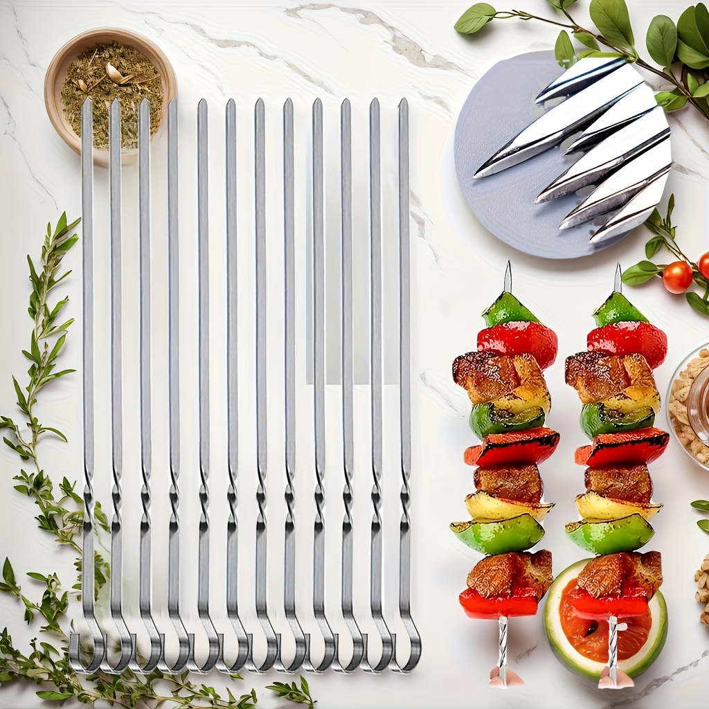 E-shop 12 Stück Grillspieße aus Edelstahl, flache, hochwertige Grillspieße, Grillnadeln, Grillspieße, wiederverwendbar, geeignet für Camping und