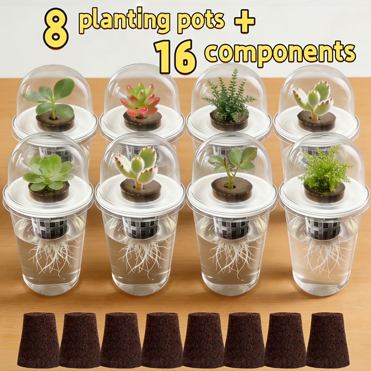 TEMU 24pcs Hydroponic Seed Starter Kit, Including 8 Planting Pots + 16 Components - Transparent Plastic Cylindrical Planting Pots, Hydroponic Seed