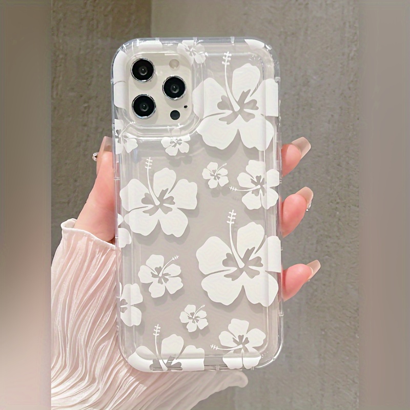 

Transparent White Flower Transparent Tpu Shock Absorbent Phone Case For Iphone15 Pro Max/14/13/12/11/xs Max/xs/xr/7/8