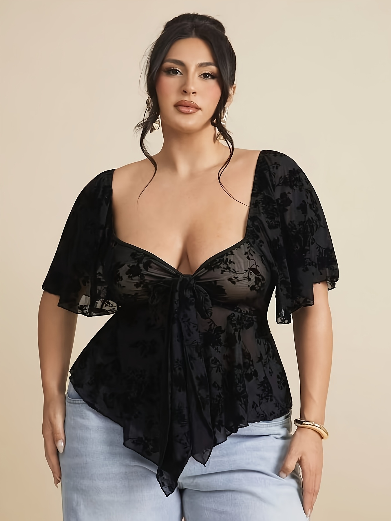 plus size plus size gothic neck lace ruffle - Temu Mauritius
