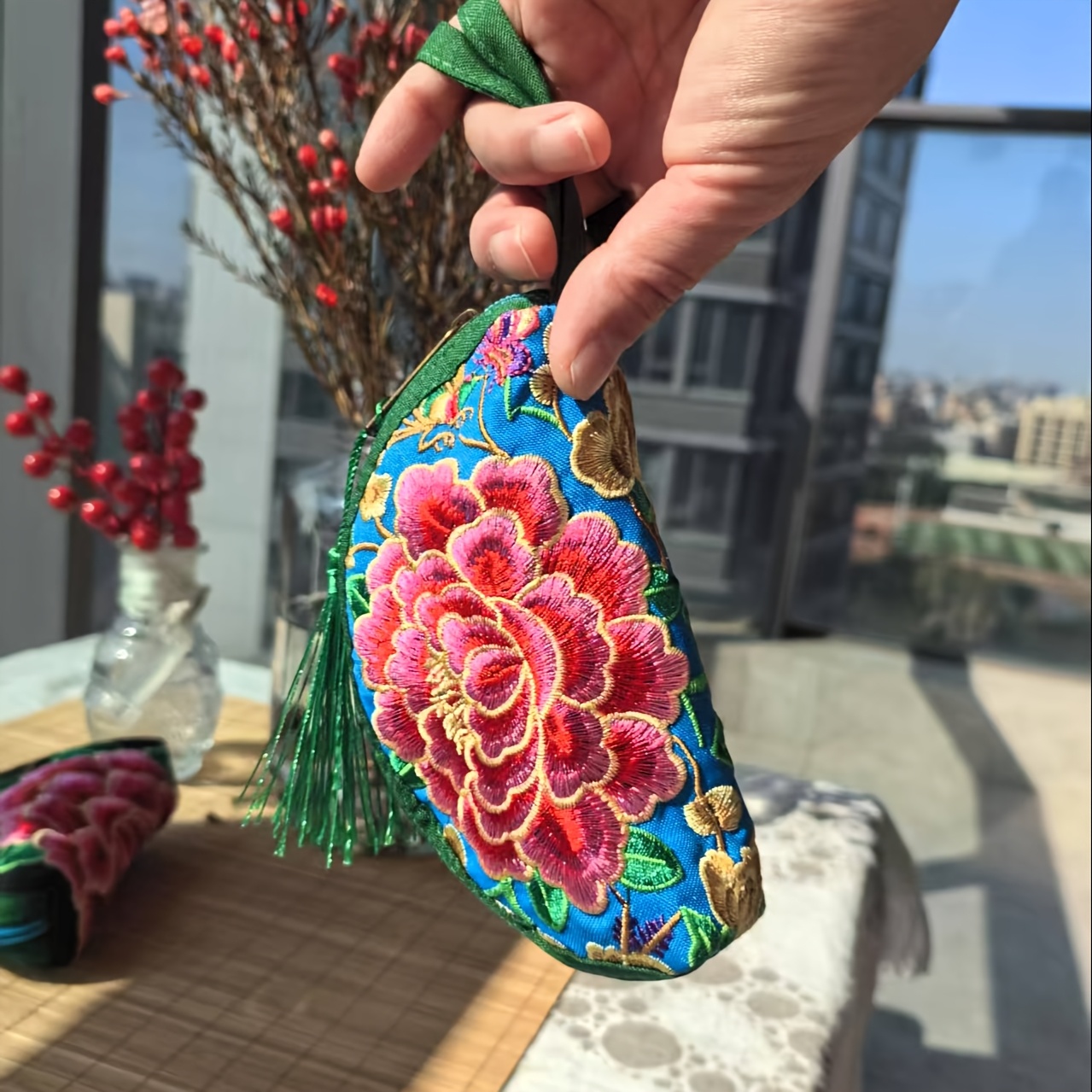 bolso bordado bordado floral cierre Temu Colombia