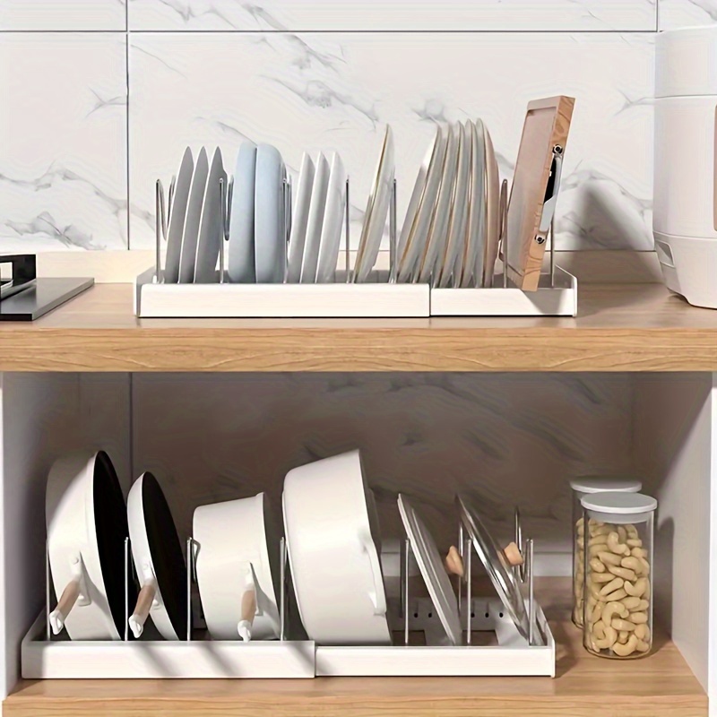 Organisateur De Cuisine En Bambou - Range Couvercles Avec 5 Séparateurs Réglables - 33x26x6,5 Cm - Idéal Tiroir Cuisine Ou Salle De Bain
