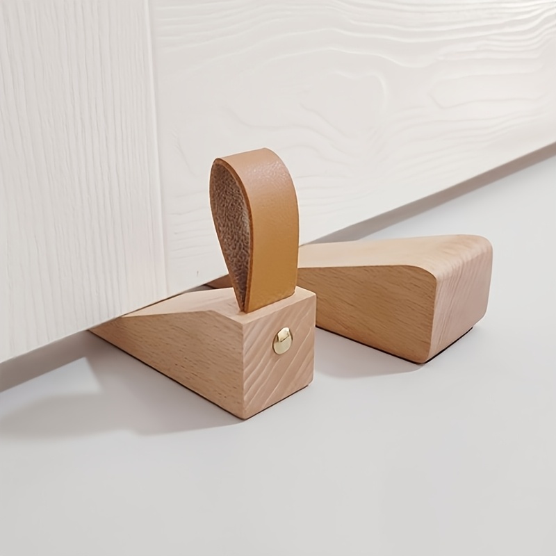 2pcs Solid Wood Door Stopper, Heightened Creative Anti-Slam Door Wedge for Bedroom, Movable Over-the-Top Wooden Anti-Collision Door Bumper with Non-Slip Pad at the Bottom