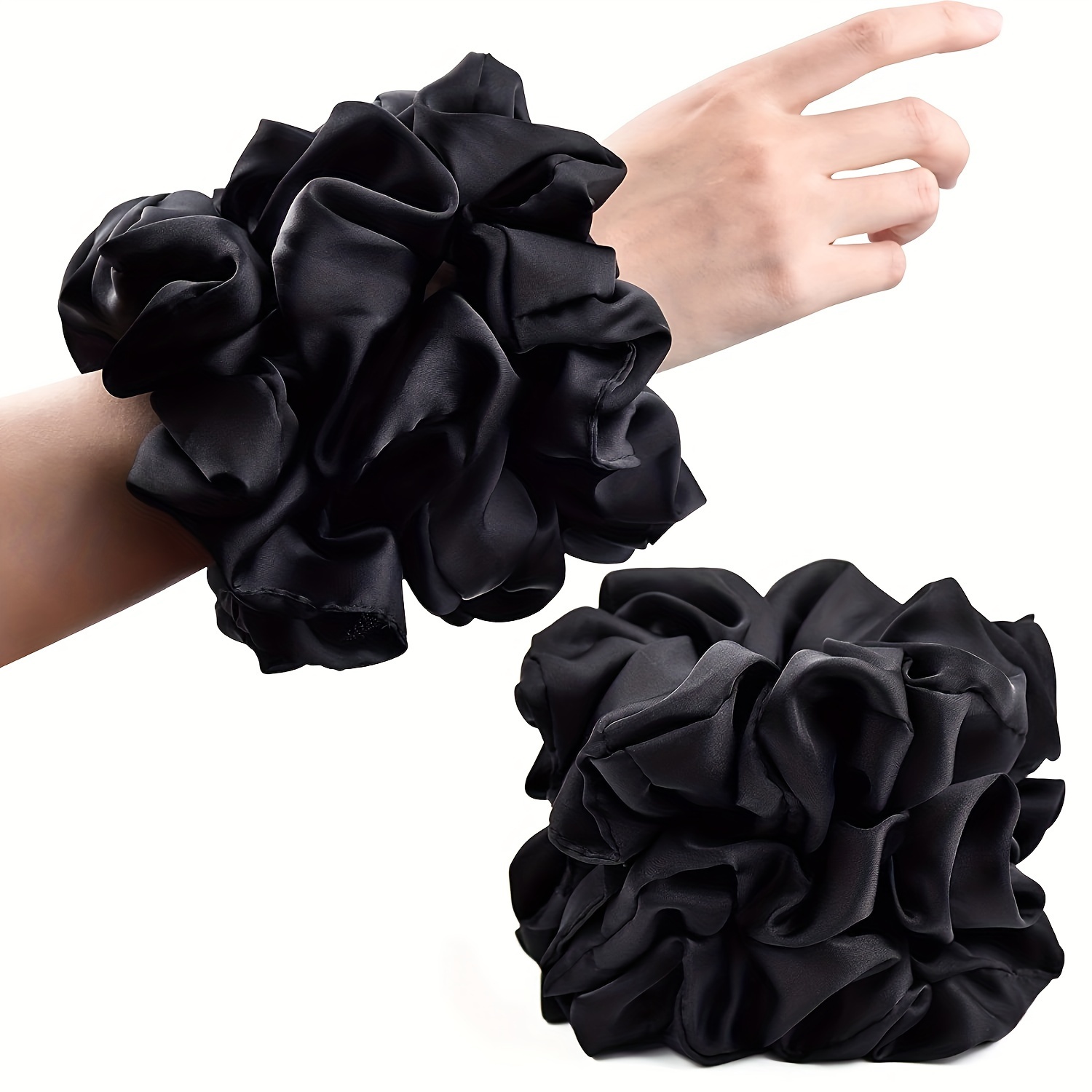 

Elegant Bohemian Style Black Satin Hair Scrunchies For Women - Fabric Hair Ties, Solid Color, Anniversary Gift Set, 6 Piece Hair Ring Pack, Suitable For Ages 14+