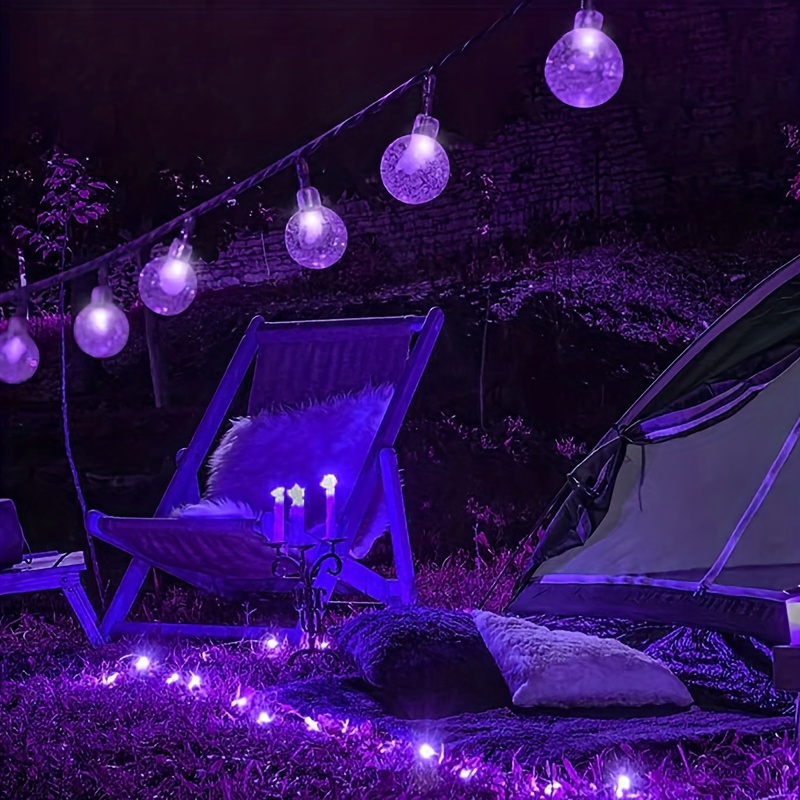 Eight functions of solar energy purple Bubble ball light string Ball diameter 1.7cm/0.67inch, Halloween decorative lights, Festival atmosphere lamp, 1 string, 5 meters and 20 lights or 6.5 meters and 30 lights