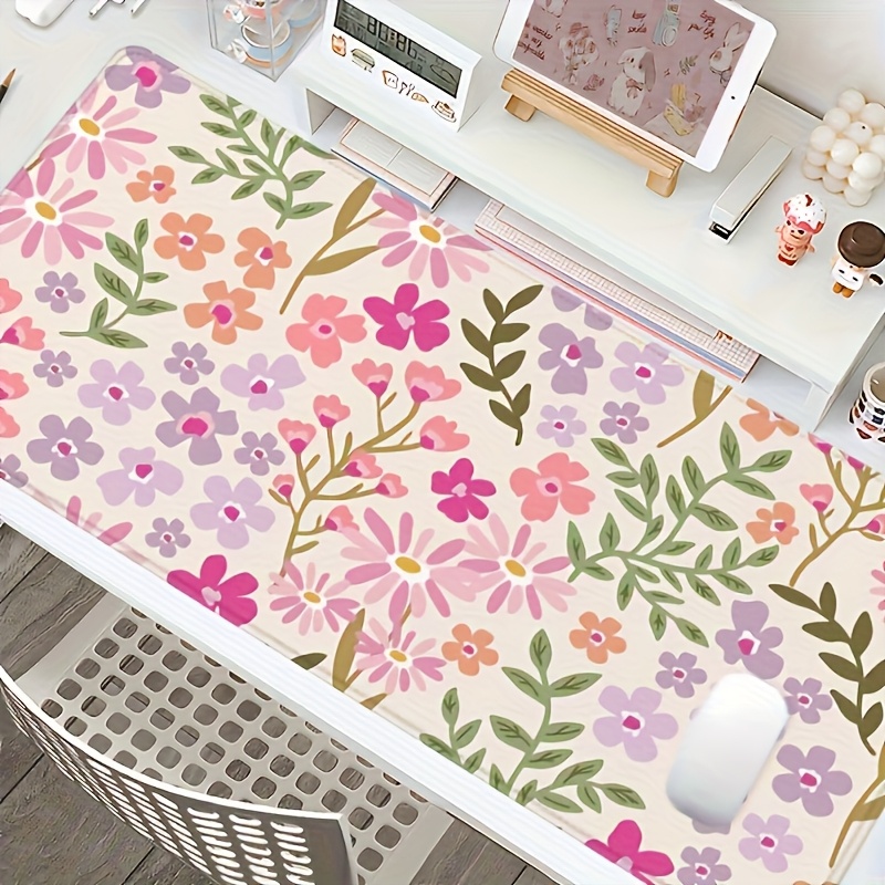 E-shop Gaming-Mauspad mit Blumen-Daisy-Print und rutschfester Gummibasis, große Schreibtischunterlage für Computer-Tastatur - Strapazierfähiges,