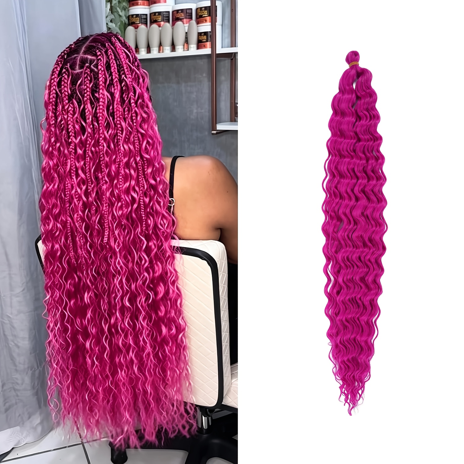 TEMU Boho Hair For Braiding Curly Deep Wave Crochet Braids Bohemian Hairstyle Long Lasting 22-inch 1 Pack Ladies Wig For Christmas And Halloween