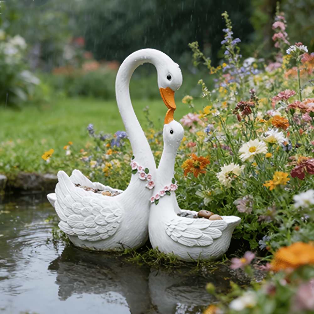 TEMU 2pcs For Large Vintage And Elegant Swan Flower Pot - Suitable For Large Plants, Durable Indoor/outdoor Plant Pot For Patio, Flower Pot With Swan