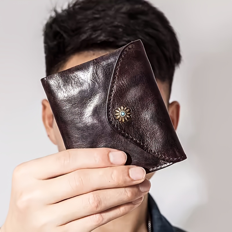 

Porte-monnaie compact pliable de style vintage pour homme, cuir de vache de première qualité avec intérieur non doublé, design léger –