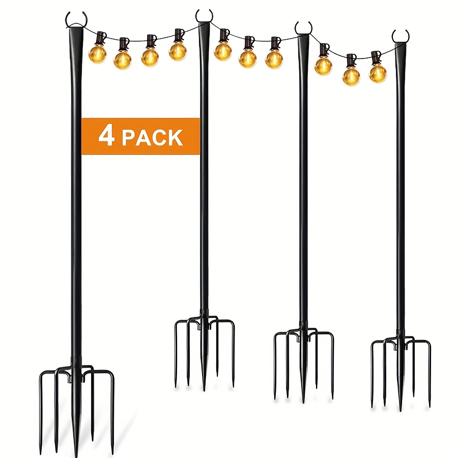 E-shop 4er-Pack 10ft Metall-Lichterkettenstangen, geeignet für Außen-Dekoration, ideal für Garten, Hinterhof und Terrasse, Beleuchtungsständer für