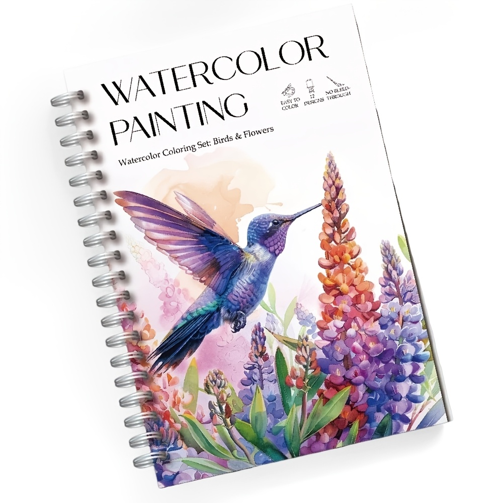 Image of 1pc Birds Watercolor Workbook For Beginners - 12 Elegant Illustrations, Coloring Book, Instructions & Pages, Christmas Gifts, Valentine's Day Gifts, Merry Christmas, Christmas Decorations