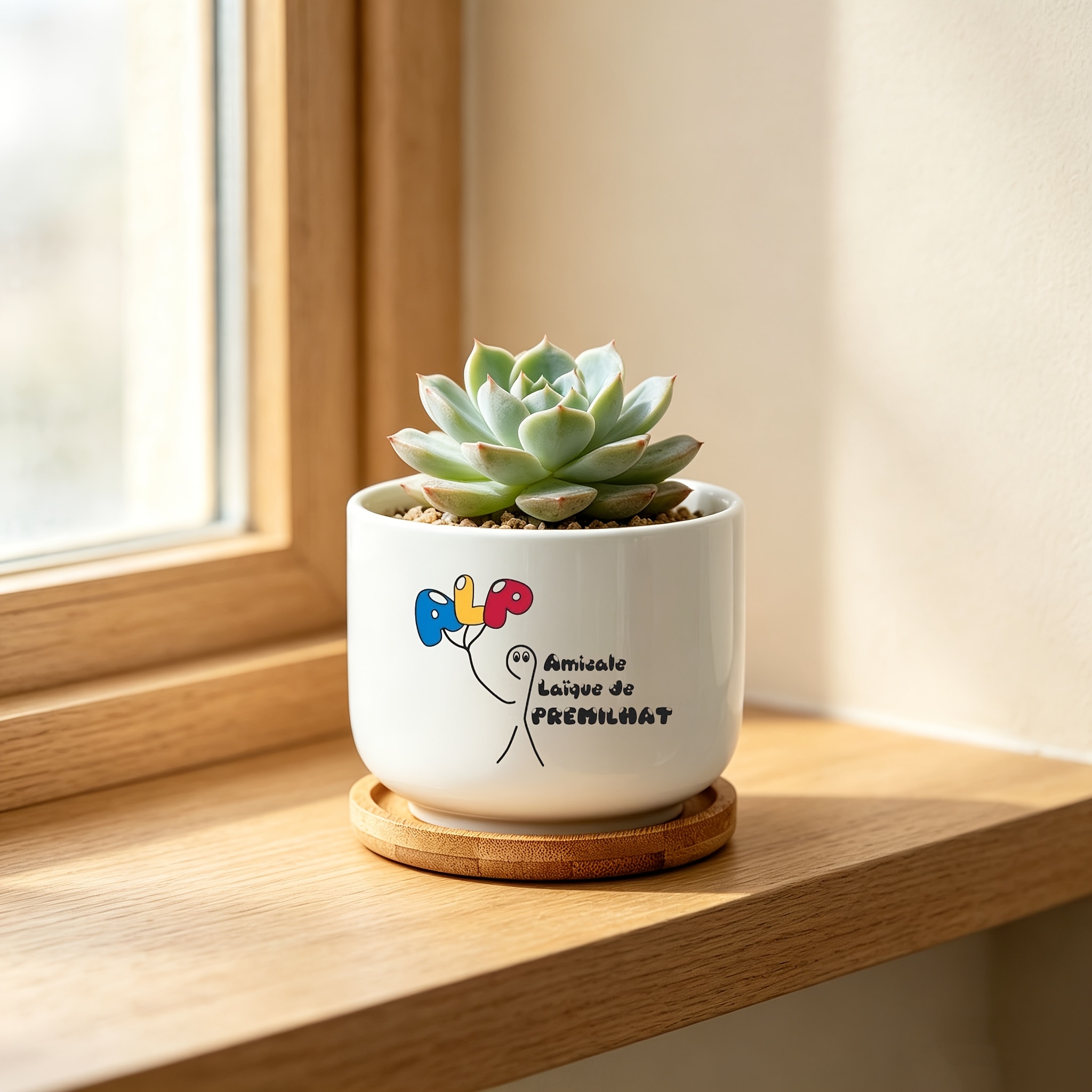 TEMU 1 Set de de Cerámica Blanca con Personalizado y Base de Bambú, Minimalista con Vidrio para Suculentas, Hierbas, Decoración para el Hogar o ,