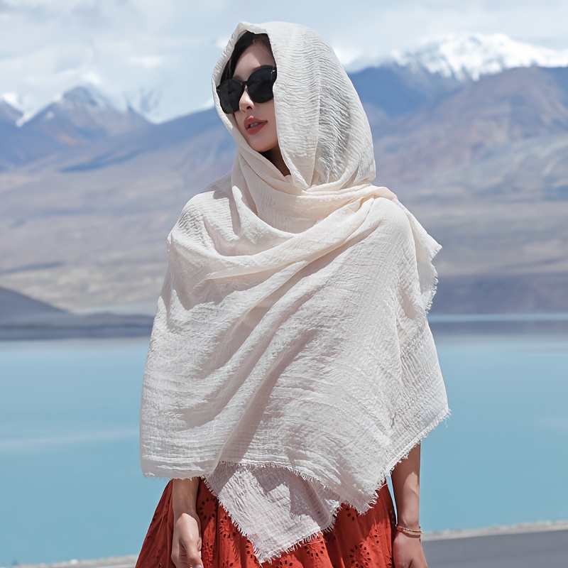 E-shop 1 Stück Damen Großes Vintage Elegantes Schal-Tuch - Atmungsaktiv Winddicht, Beige Unifarben, Vielseitig Einsetzbar für Freizeit & Strandurlaub,