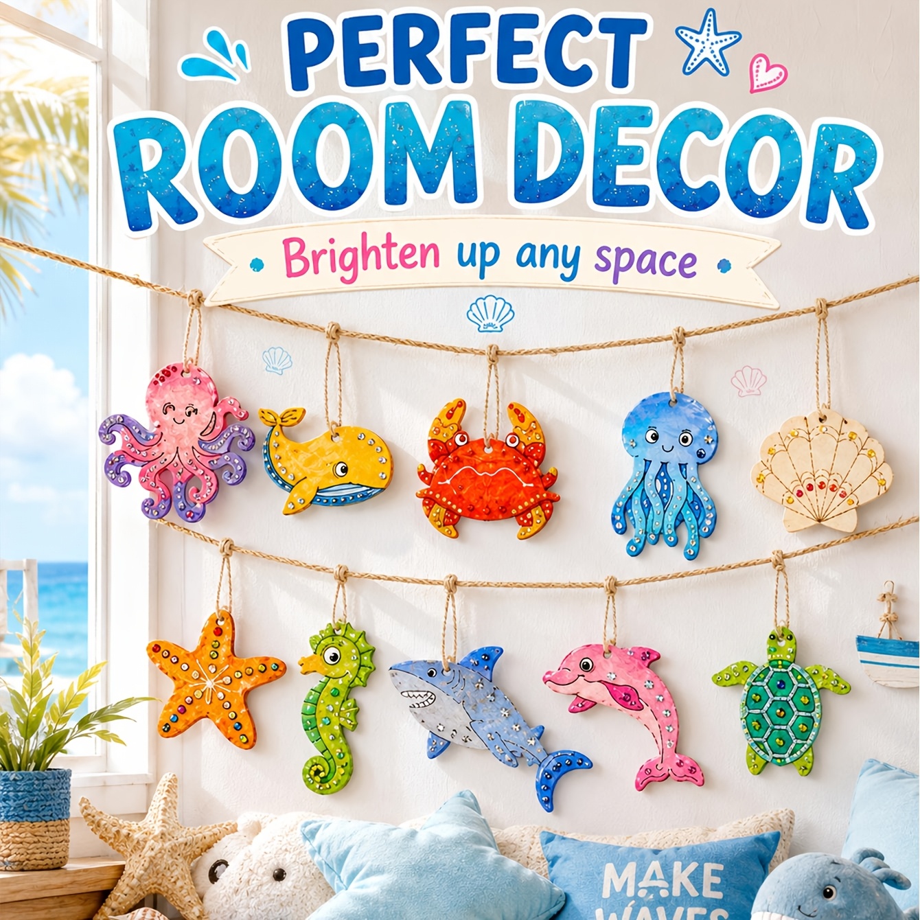 Summer Ocean Wooden Ornament Coloring Kit for Kids