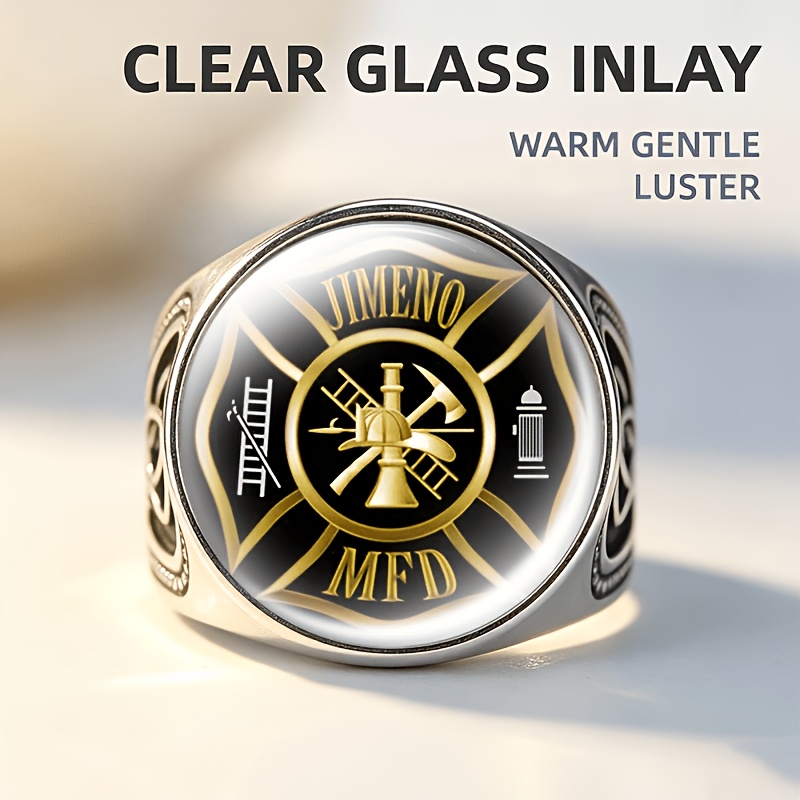 TEMU 1pc Firefighter Badge Ring - Emblem Open With Jimenomfd Design, Fire Hydrant & Axe Suitable For Daily Wear, Gift For Firefighter Wife, Mom,