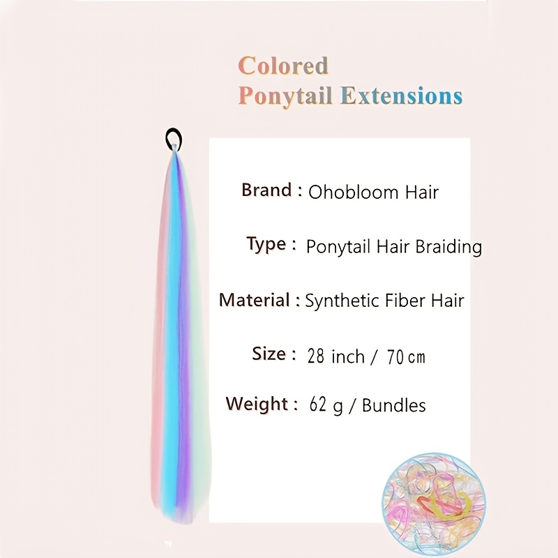 Rainbow-colored Braided Hair Extensions For Ponytails, Perfect For Parties, Gatherings, And Festive Celebrations