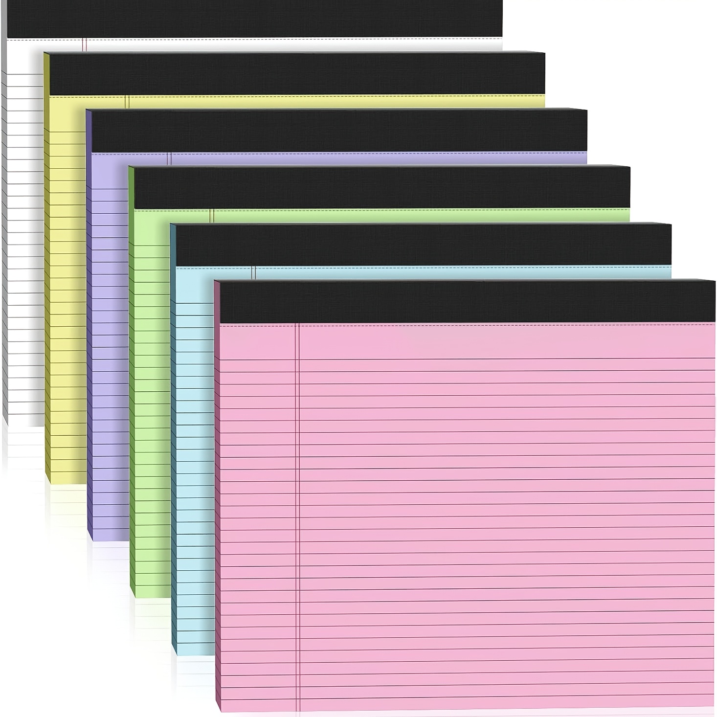 TEMU 6-pack Wide Legal Pads, 11 X 9.5 Inch Subject Notebooks, Colored Legal Pads College Ruled, 180 Sheets Total Wide Landscape Notepads, Large
