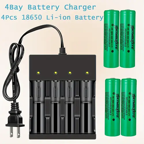 4pcs 3 7 volt button top 18650 rechargeable batteries and 4 slot us plug 18650 battery charger lithium battery 3000mah for flashlights headlamps doorbells rc cars outdoor garden lights 3 7v li ion 18650 batteries 3000mah high capacity button top rechargeable 18650 battery w 1pc 4 slot battery charger for flashlights headlamps rc cars remote control and more 4pcs battery and 1pc 4 bay charger