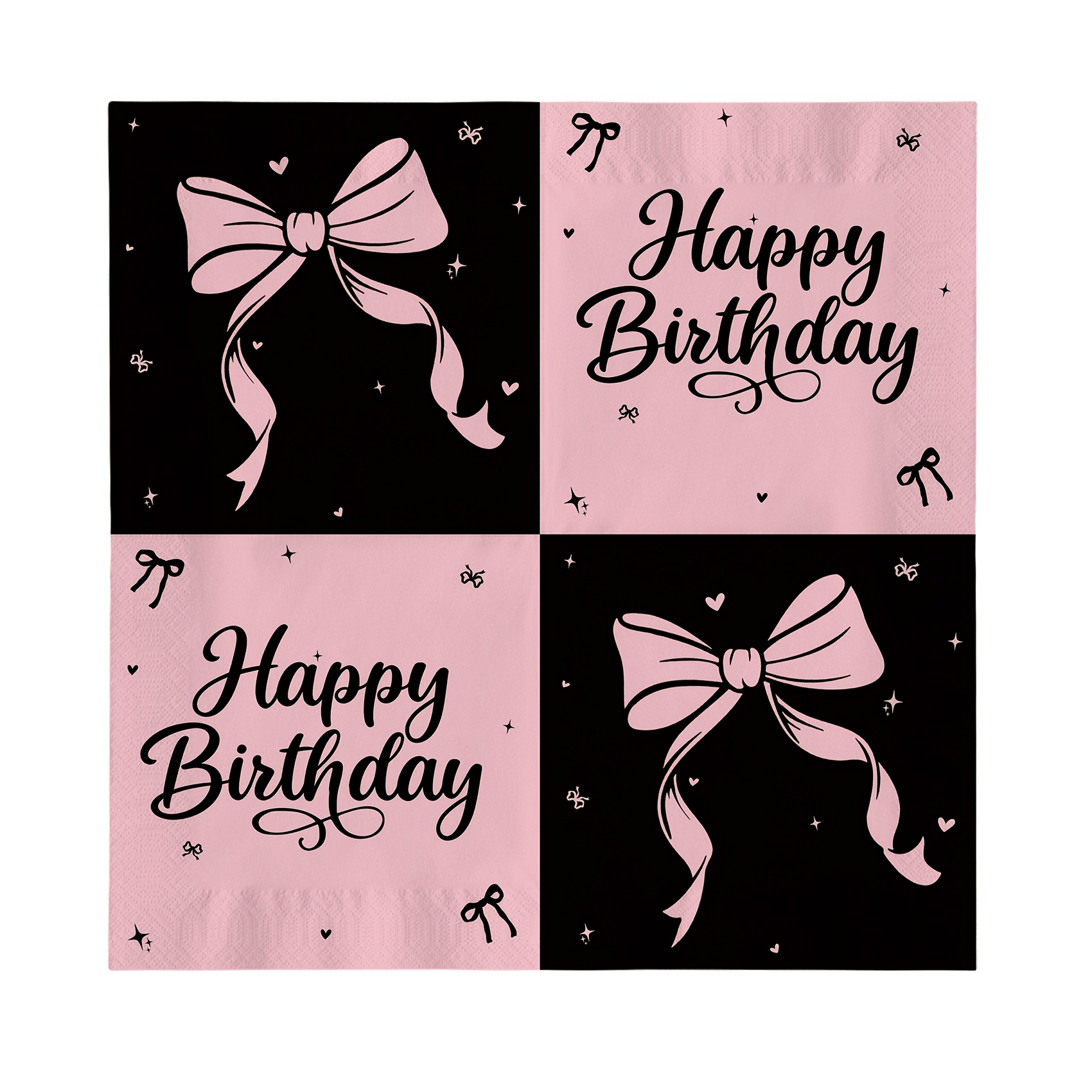 TEMU Lot de 24 serviettes à nœud rose et noir, adaptées aux fêtes d'anniversaire, décorations de table élégantes avec accent de nœud, feuilles 2