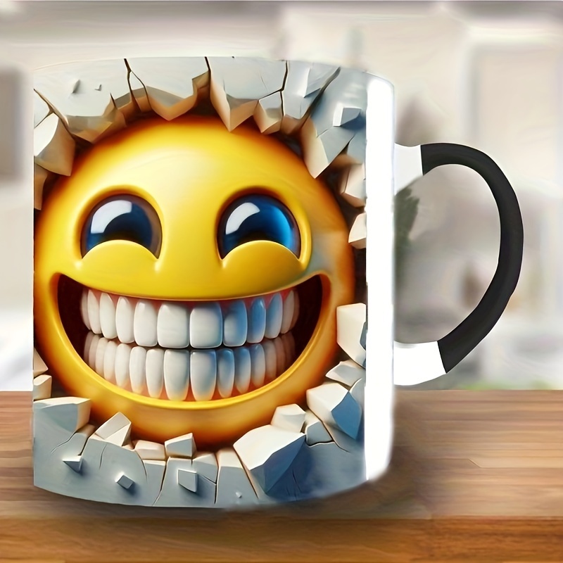 1pc funny smiling face coffee mug ceramic coffee cups break through water cups summer winter drinkware birthday gifts holiday gifts